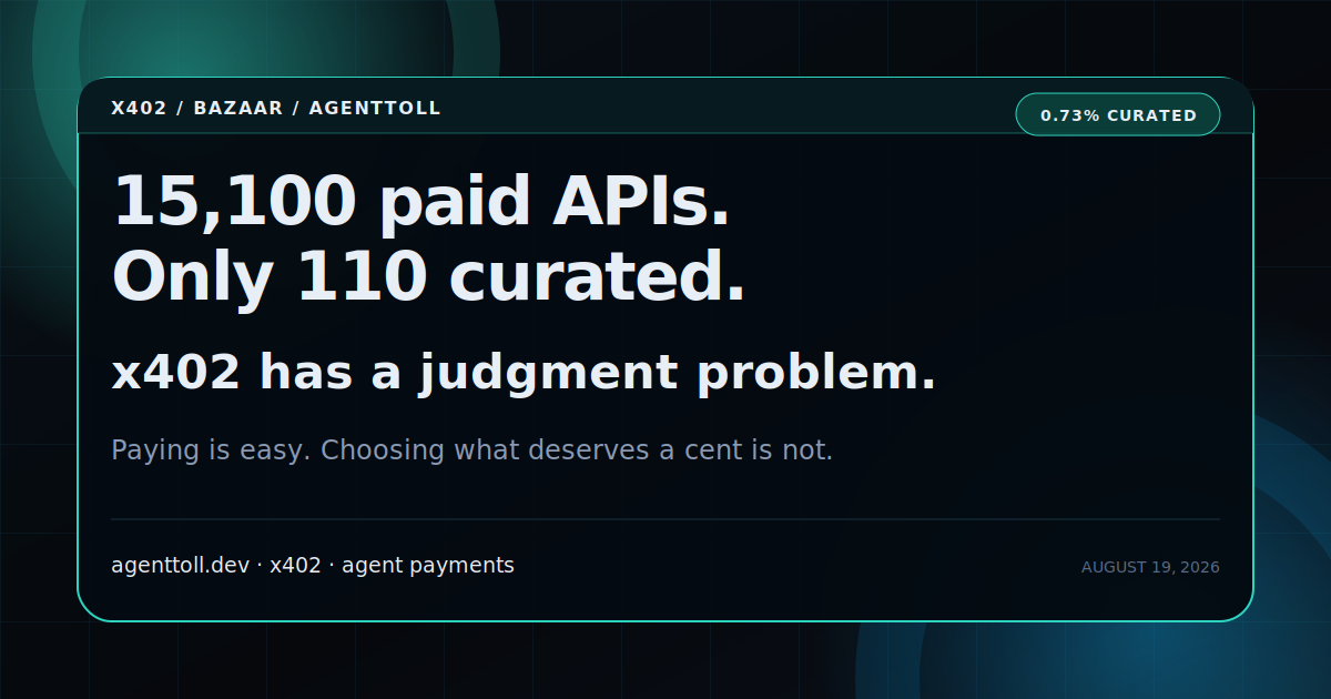 15,100 paid APIs, 110 curated: x402 has a judgment problem